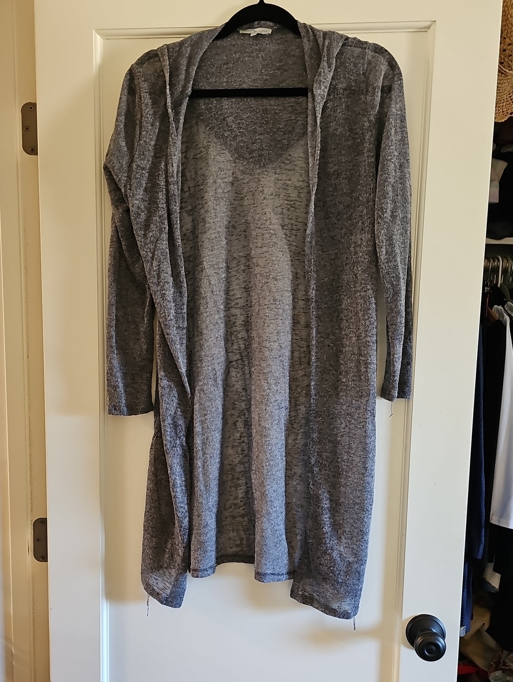 Women's Lightweight Open-Front Hooded Cardigan Sweater - Gray Sheer